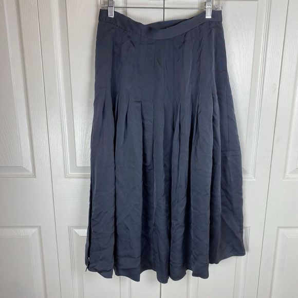 The Silk Farm Icinoo 10 100% Silk Gray Midi Skirt Pleated High Rise Vintage - Picture 2 of 4